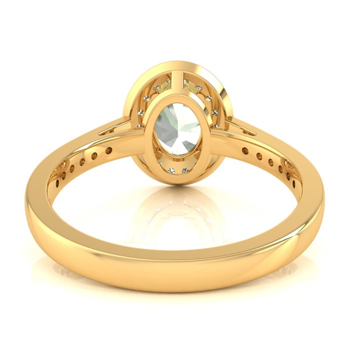 1 1/3 Carat Oval Shape Green Amethyst and Halo Diamond Ring In 14 Karat Yellow Gold