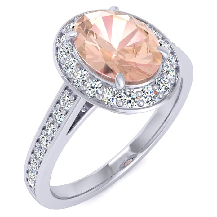 1-1/2 Carat Oval Shape Morganite and Halo Diamond Ring In 14 Karat White Gold