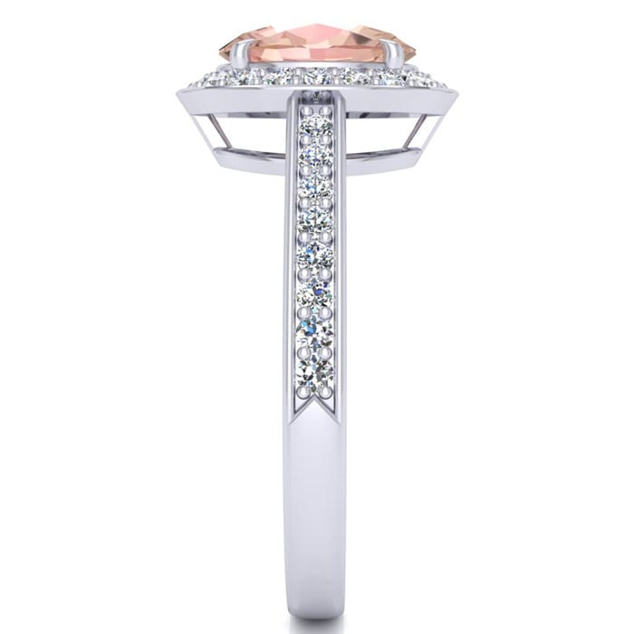 1-1/2 Carat Oval Shape Morganite and Halo Diamond Ring In 14 Karat White Gold