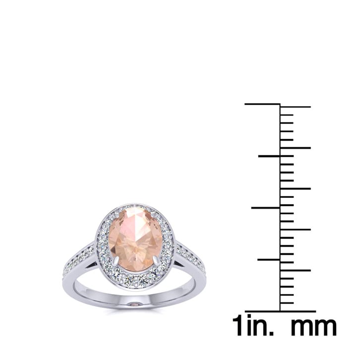 1-1/2 Carat Oval Shape Morganite and Halo Diamond Ring In 14 Karat White Gold