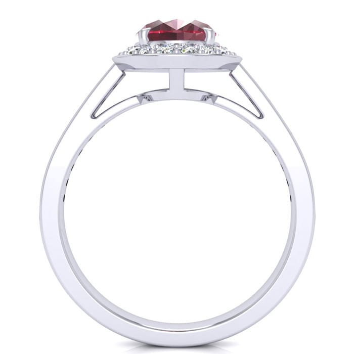 1 3/4 Carat Oval Shape Ruby and Halo Diamond Ring In 14 Karat White Gold