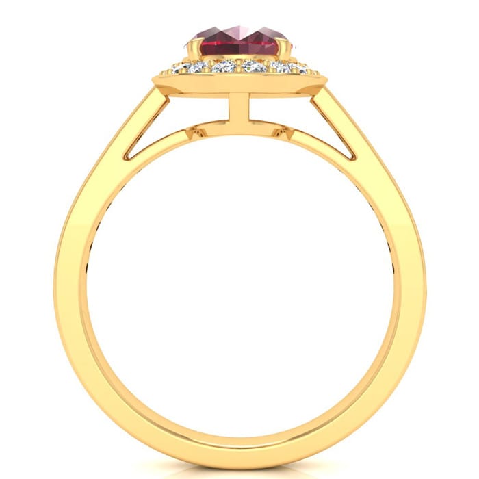 1 3/4 Carat Oval Shape Ruby and Halo Diamond Ring In 14 Karat Yellow Gold