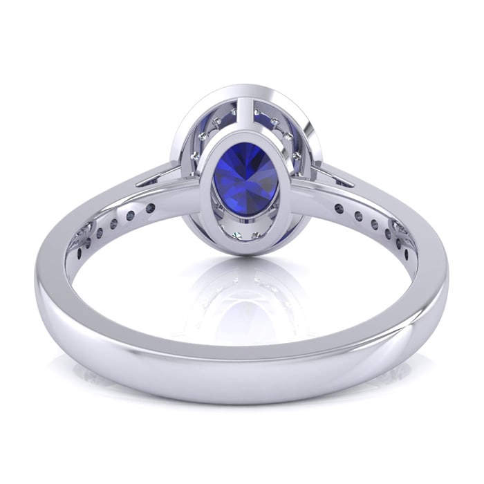 1 3/4 Carat Oval Shape Sapphire and Halo Diamond Ring In 14 Karat White Gold