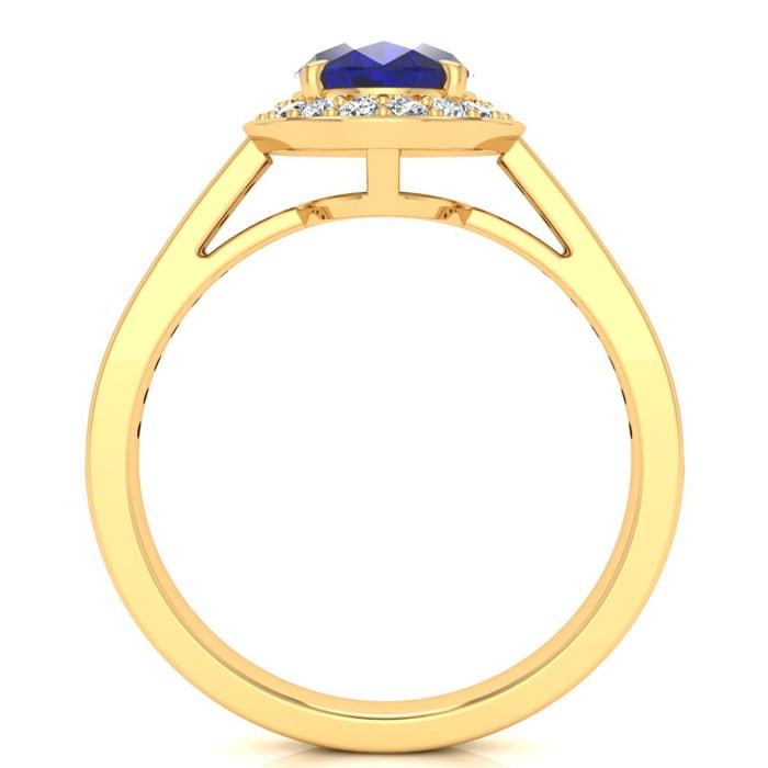 1 3/4 Carat Oval Shape Sapphire and Halo Diamond Ring In 14 Karat Yellow Gold