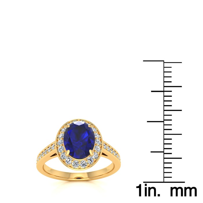 1 3/4 Carat Oval Shape Sapphire and Halo Diamond Ring In 14 Karat Yellow Gold