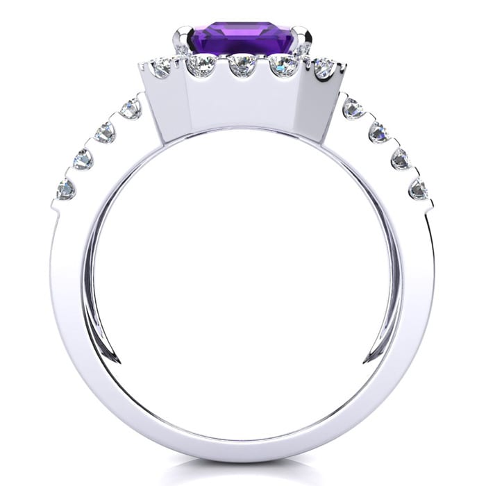 3 Carat Amethyst and Halo Diamond Ring In 14 Karat White Gold