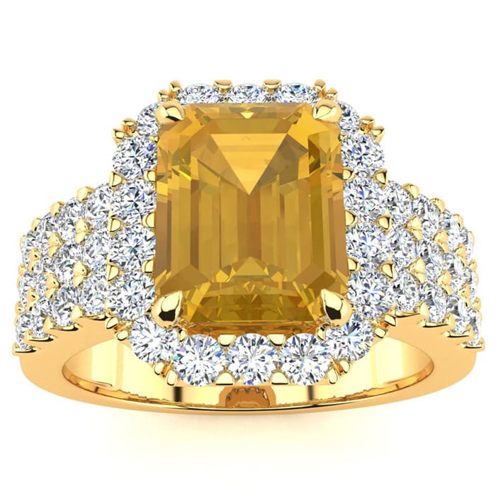 3 Carat Citrine and Halo Diamond Ring In 14 Karat Yellow Gold