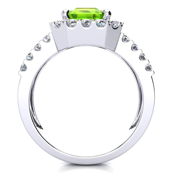 3 1/2 Carat Peridot and Halo Diamond Ring In 14 Karat White Gold