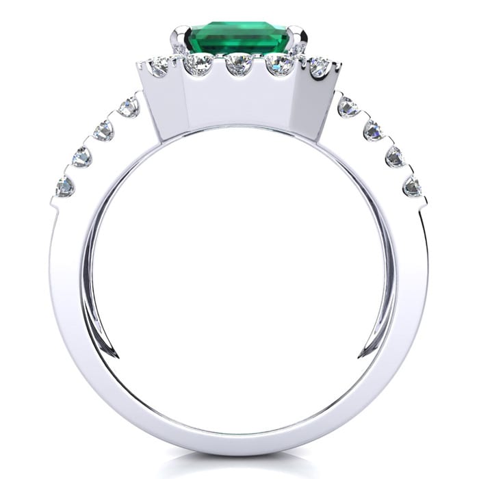 3 Carat Emerald and Halo Diamond Ring In 14 Karat White Gold
