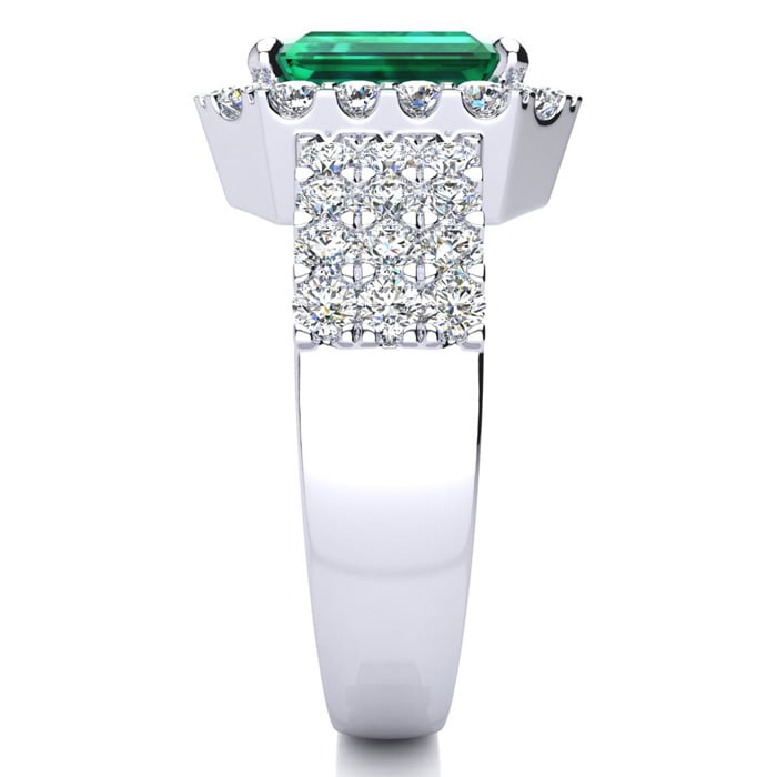 3 Carat Emerald and Halo Diamond Ring In 14 Karat White Gold