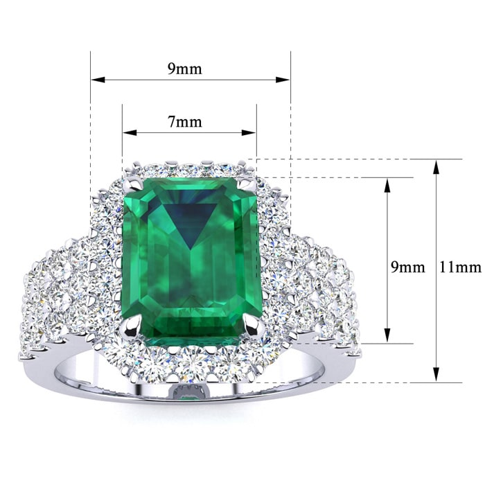 3 Carat Emerald and Halo Diamond Ring In 14 Karat White Gold