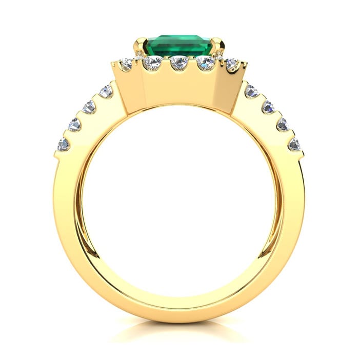 3 Carat Emerald and Halo Diamond Ring In 14 Karat Yellow Gold