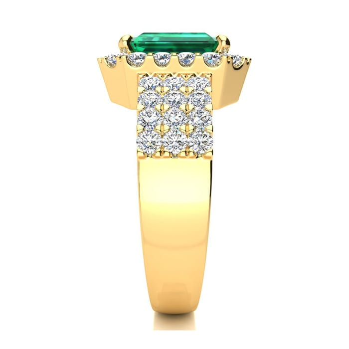 3 Carat Emerald and Halo Diamond Ring In 14 Karat Yellow Gold