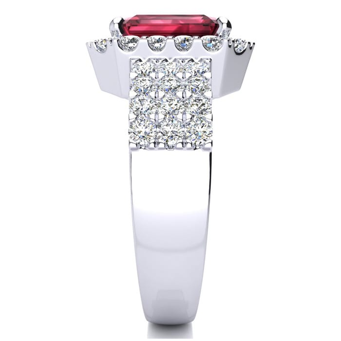 Garnet Ring: Garnet Jewelry: 3 3/4 Carat Garnet and Halo Diamond Ring In 14 Karat White Gold