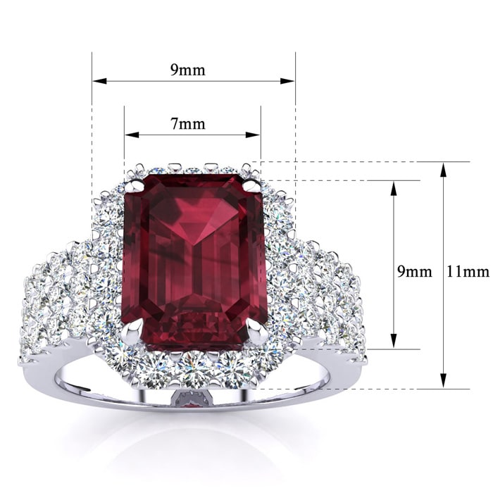 Garnet Ring: Garnet Jewelry: 3 3/4 Carat Garnet and Halo Diamond Ring In 14 Karat White Gold
