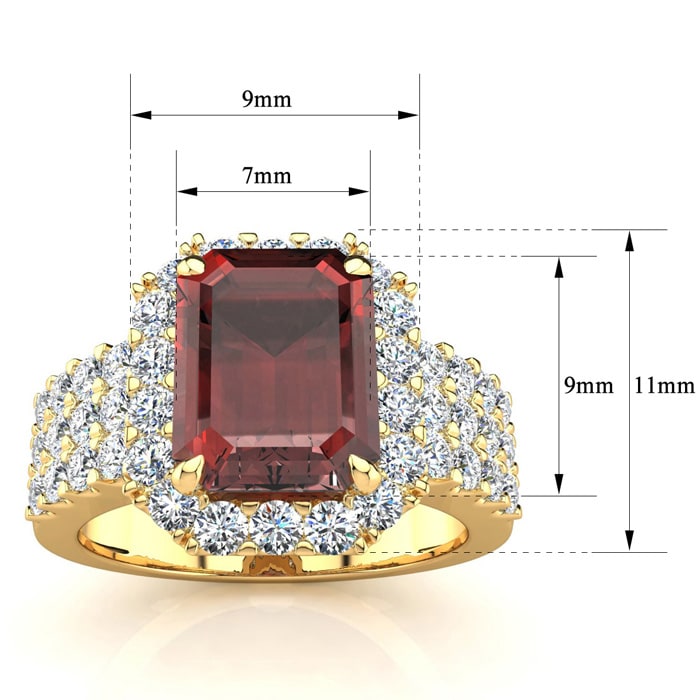 Garnet Ring: Garnet Jewelry: 3 3/4 Carat Garnet and Halo Diamond Ring In 14 Karat Yellow Gold