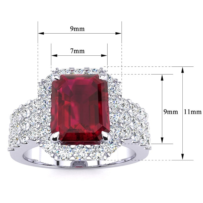 3 3/4 Carat Ruby and Halo Diamond Ring In 14 Karat White Gold