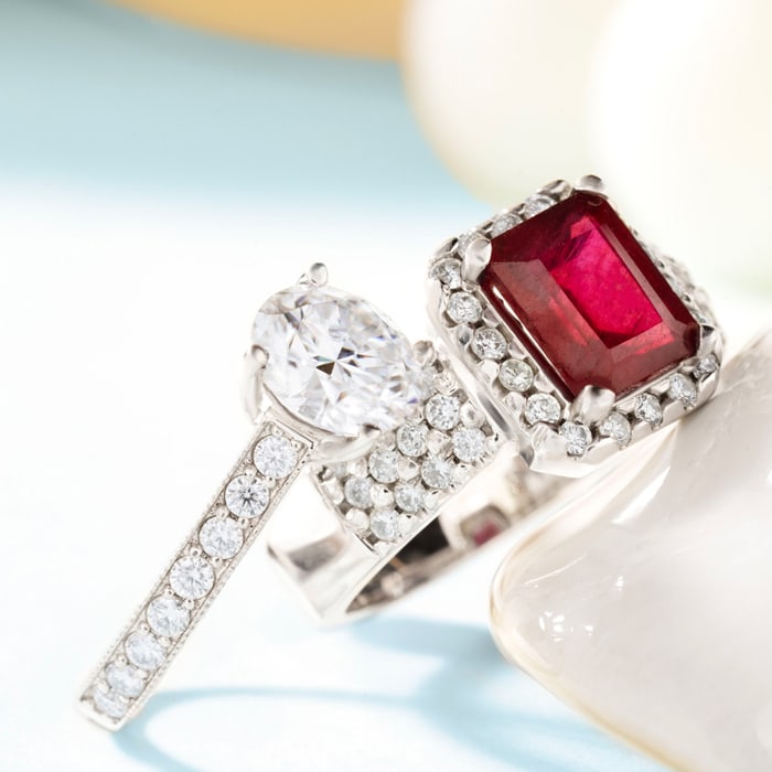 3 3/4 Carat Ruby and Halo Diamond Ring In 14 Karat White Gold