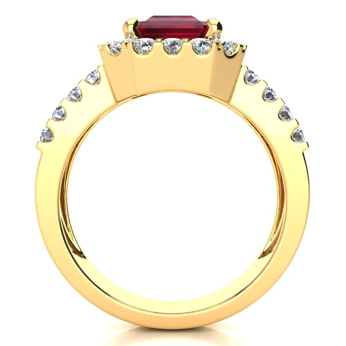 3 3/4 Carat Ruby and Halo Diamond Ring In 14 Karat Yellow Gold