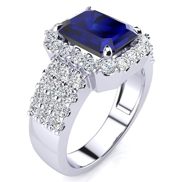 3 3/4 Carat Sapphire and Halo Diamond Ring In 14 Karat White Gold