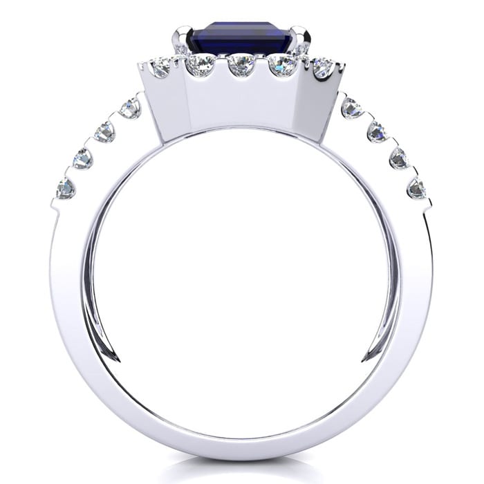 3 3/4 Carat Sapphire and Halo Diamond Ring In 14 Karat White Gold
