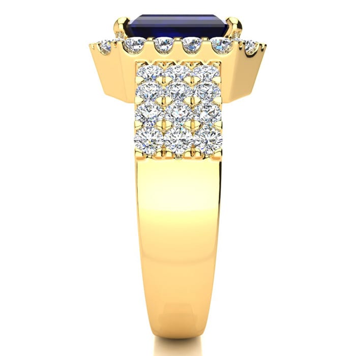 3 3/4 Carat Sapphire and Halo Diamond Ring In 14 Karat Yellow Gold