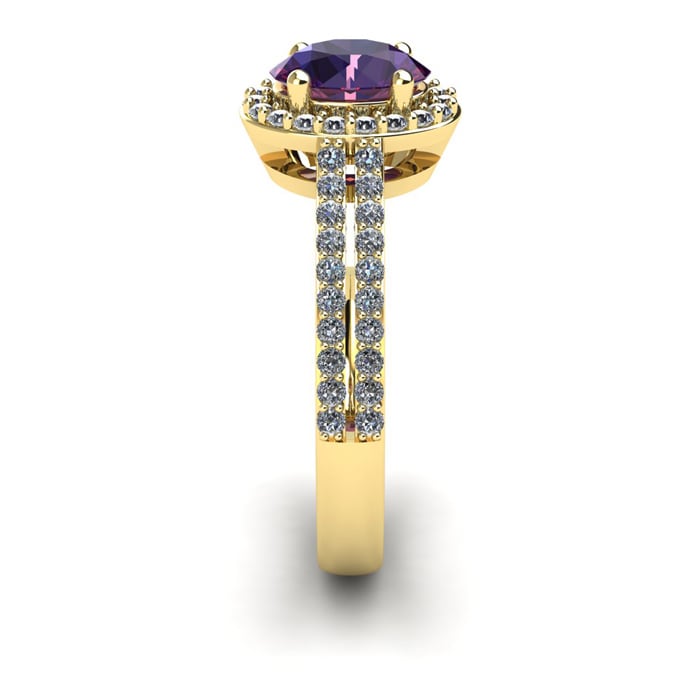 1 Carat Oval Shape Amethyst and Halo Diamond Ring In 14 Karat Yellow Gold