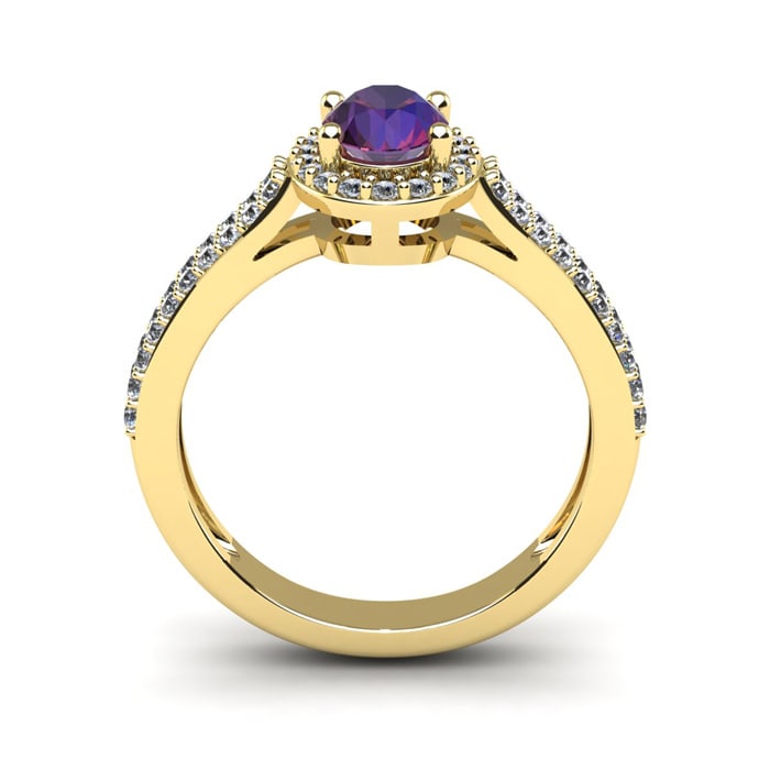 1 Carat Oval Shape Amethyst and Halo Diamond Ring In 14 Karat Yellow Gold