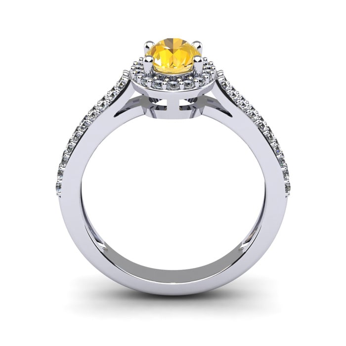1 Carat Oval Shape Citrine and Halo Diamond Ring In 14 Karat White Gold