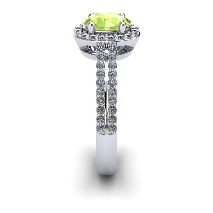 1 1/3 Carat Oval Shape Peridot and Halo Diamond Ring In 14 Karat White Gold