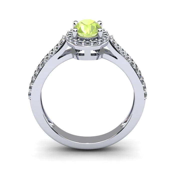 1 1/3 Carat Oval Shape Peridot and Halo Diamond Ring In 14 Karat White Gold