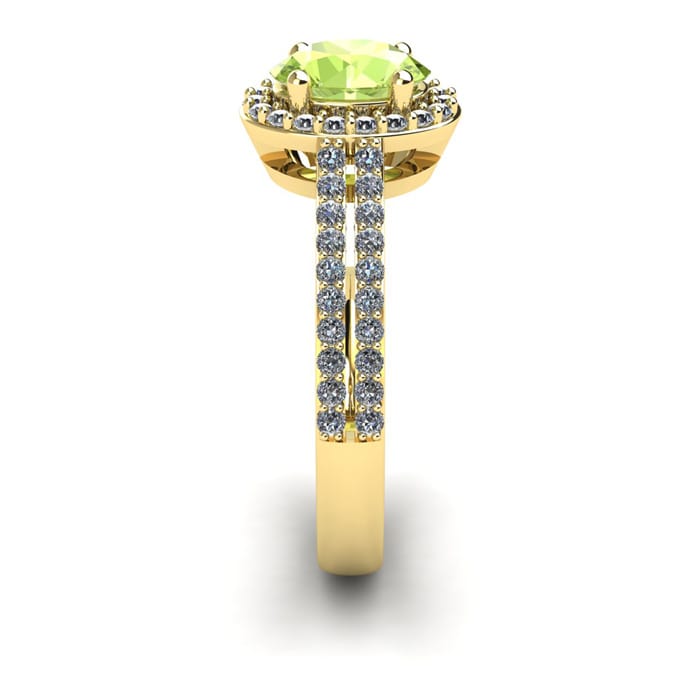 1 1/3 Carat Oval Shape Peridot and Halo Diamond Ring In 14 Karat Yellow Gold