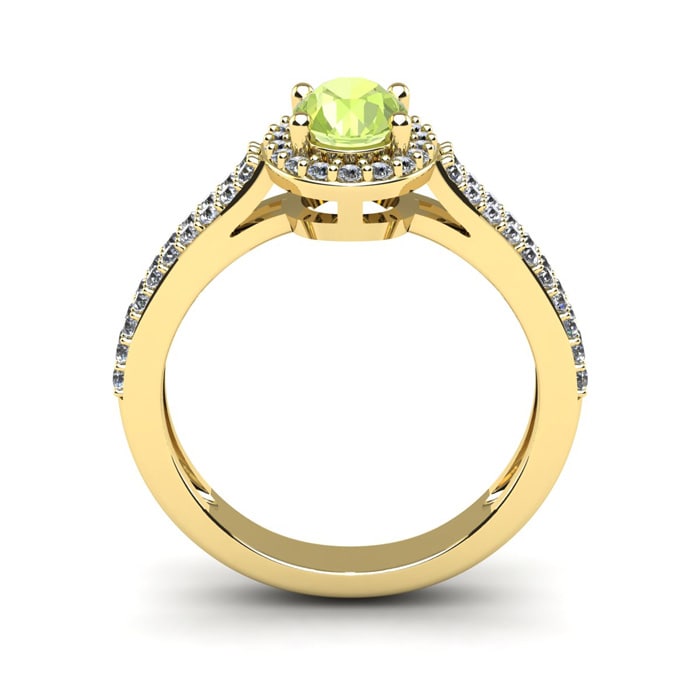 1 1/3 Carat Oval Shape Peridot and Halo Diamond Ring In 14 Karat Yellow Gold