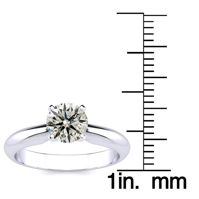 Round Engagement Rings, 1 Carat Round Diamond Solitaire Ring Crafted In 14K White Gold