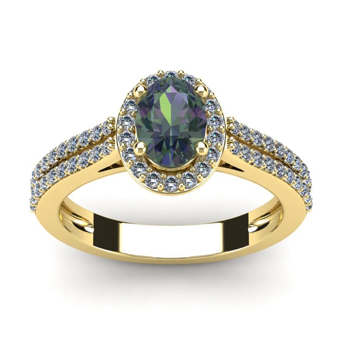 1-1/2 Carat Oval Shape Mystic Topaz Ring With Diamond Halo In 14 Karat Yellow Gold