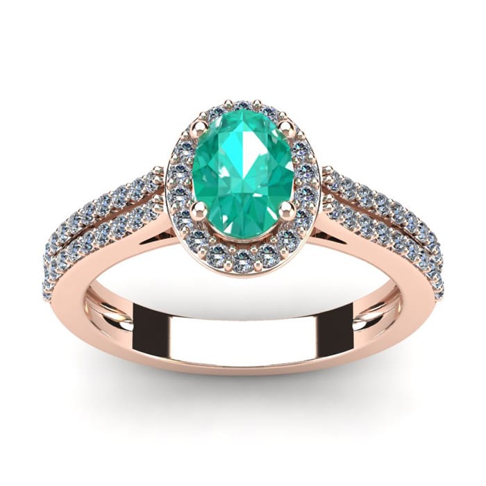 Emerald Ring May Birthstone 1 1 4ct Oval Emerald And Halo Diamond Ring In 14k Rose Gold Superjeweler
