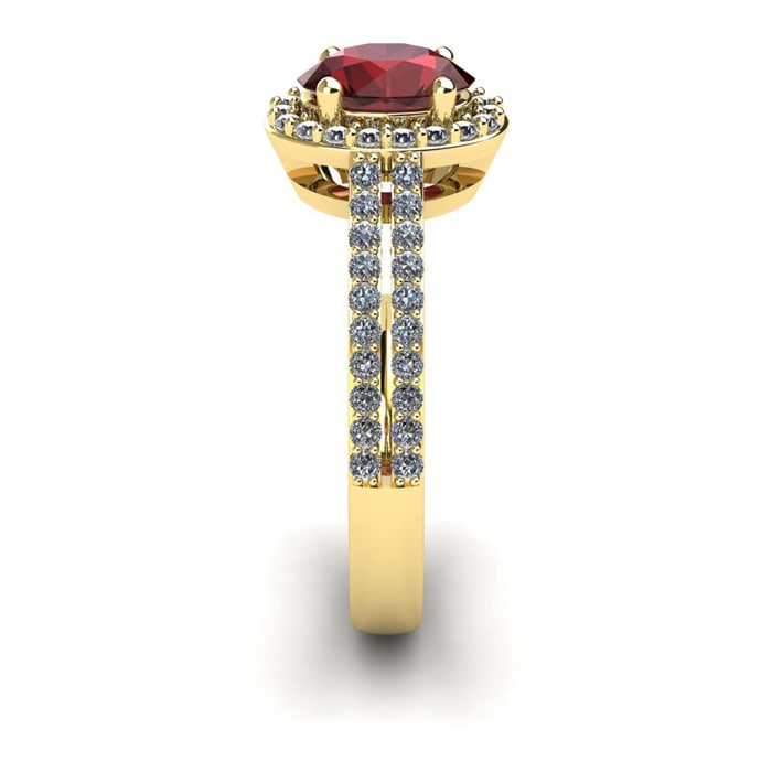 Garnet Ring: Garnet Jewelry: 1 1/2 Carat Oval Shape Garnet and Halo Diamond Ring In 14 Karat Yellow Gold