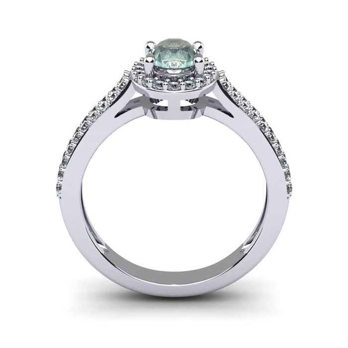 1 Carat Oval Shape Green Amethyst and Halo Diamond Ring In 14 Karat White Gold