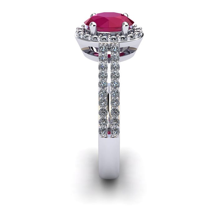 1 1/3 Carat Oval Shape Ruby and Halo Diamond Ring In 14 Karat White Gold