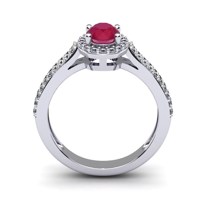 1 1/3 Carat Oval Shape Ruby and Halo Diamond Ring In 14 Karat White Gold