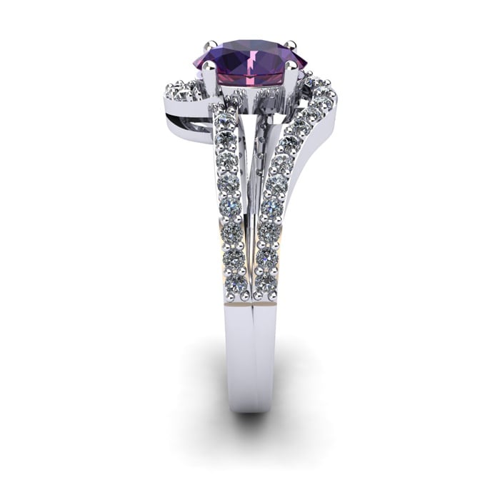 1 Carat Oval Shape Amethyst and Fancy Diamond Ring In 14 Karat White Gold