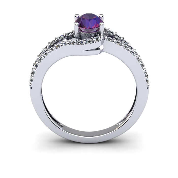 1 Carat Oval Shape Amethyst and Fancy Diamond Ring In 14 Karat White Gold