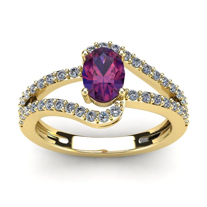 1 Carat Oval Shape Amethyst and Fancy Diamond Ring In 14 Karat Yellow Gold