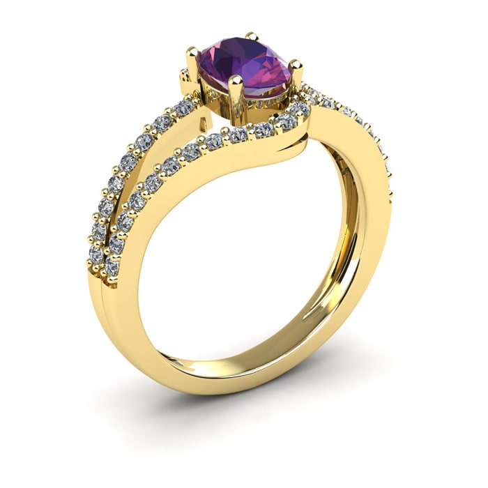 1 Carat Oval Shape Amethyst and Fancy Diamond Ring In 14 Karat Yellow Gold