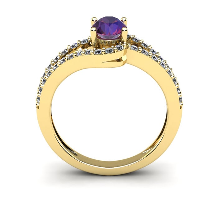 1 Carat Oval Shape Amethyst and Fancy Diamond Ring In 14 Karat Yellow Gold