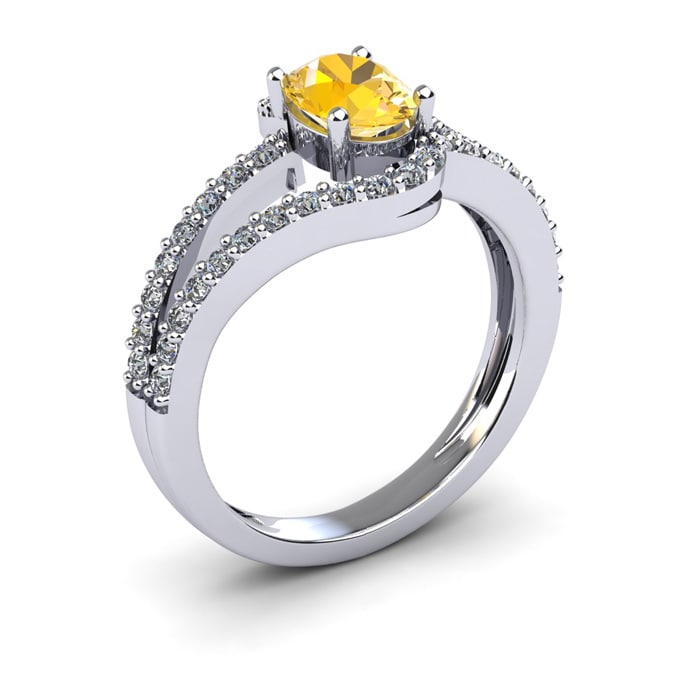 1 Carat Oval Shape Citrine and Fancy Diamond Ring In 14 Karat White Gold