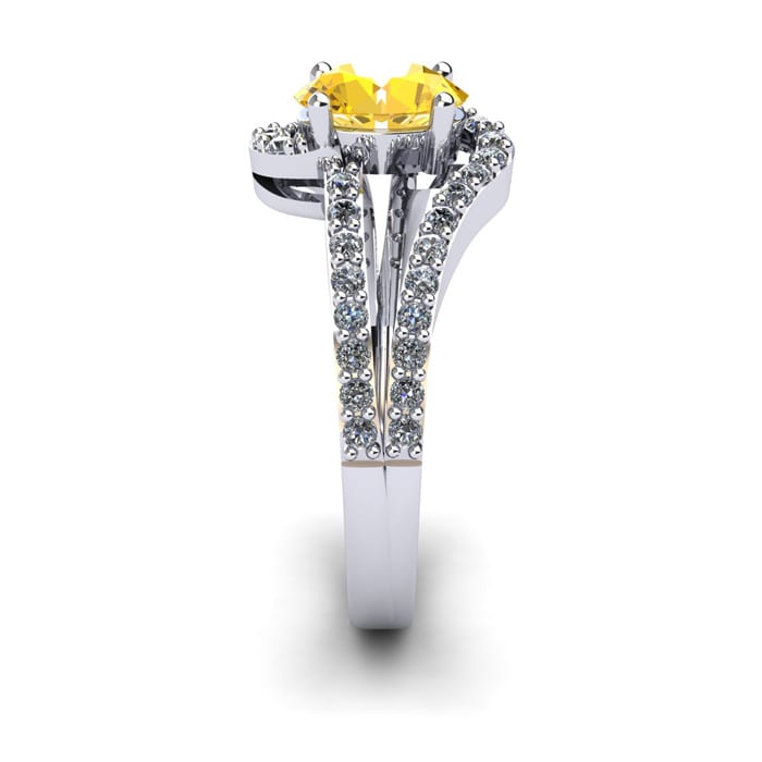 1 Carat Oval Shape Citrine and Fancy Diamond Ring In 14 Karat White Gold
