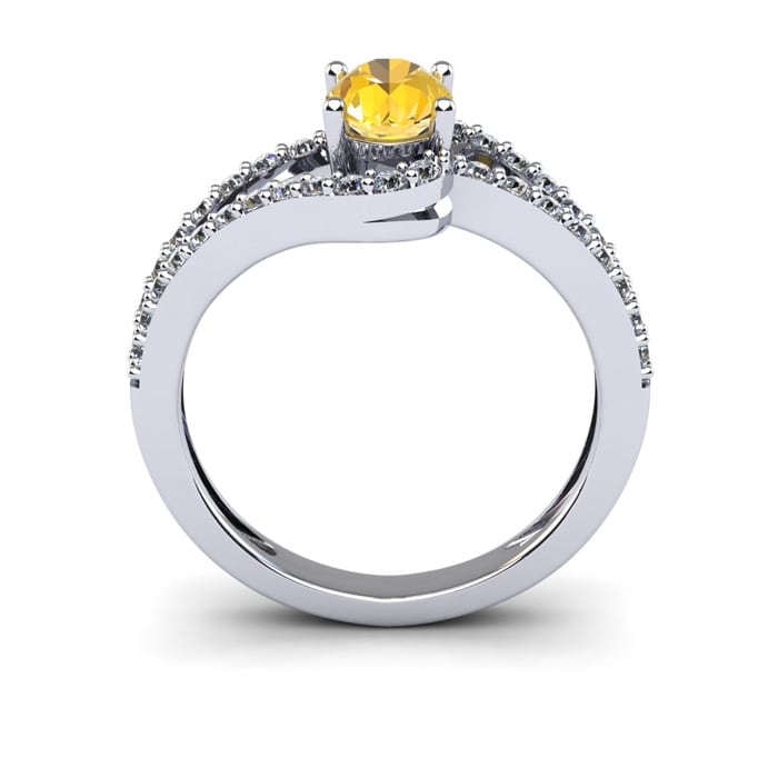 1 Carat Oval Shape Citrine and Fancy Diamond Ring In 14 Karat White Gold