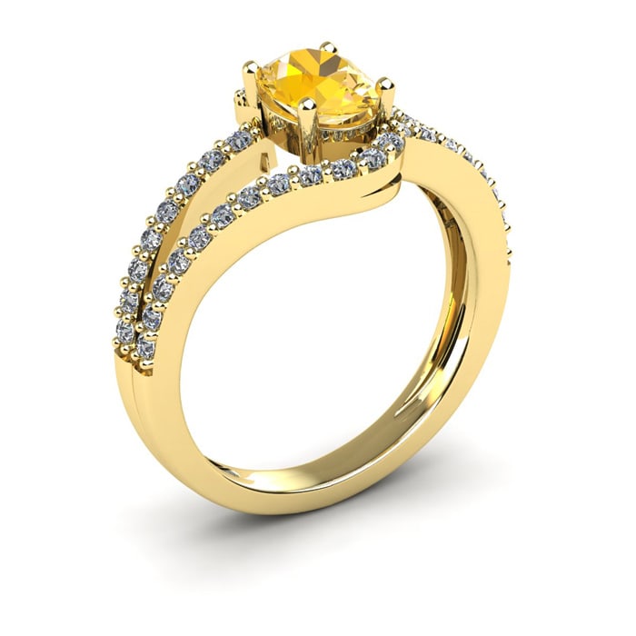 1 Carat Oval Shape Citrine and Fancy Diamond Ring In 14 Karat Yellow Gold