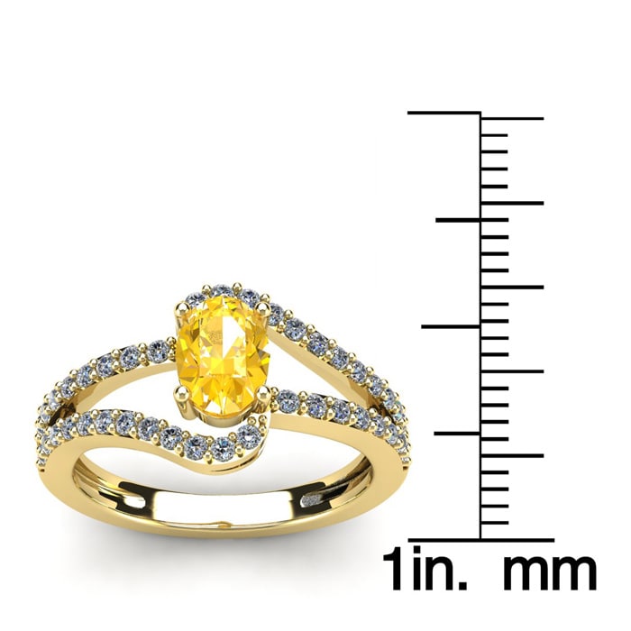 1 Carat Oval Shape Citrine and Fancy Diamond Ring In 14 Karat Yellow Gold